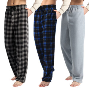 3-Pack Men's Fleece Pajama Pants, Plaid Sleepwear Bottoms with Pockets