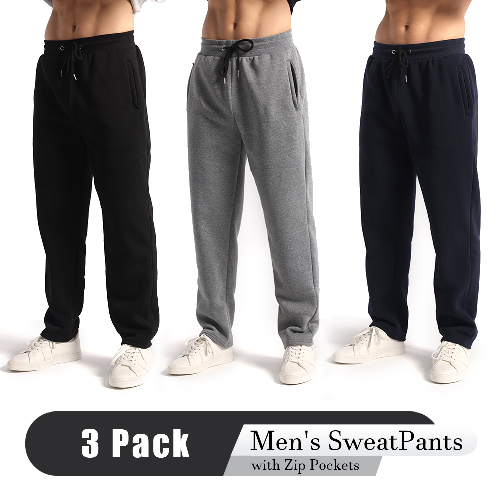 Men's 3-Pack Fleece Sweatpants with Pockets, Open Bottom Joggers - Image 6
