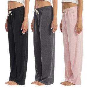3-Pack Women's Lounge Pants, Wide Leg Sweatpants with Pockets